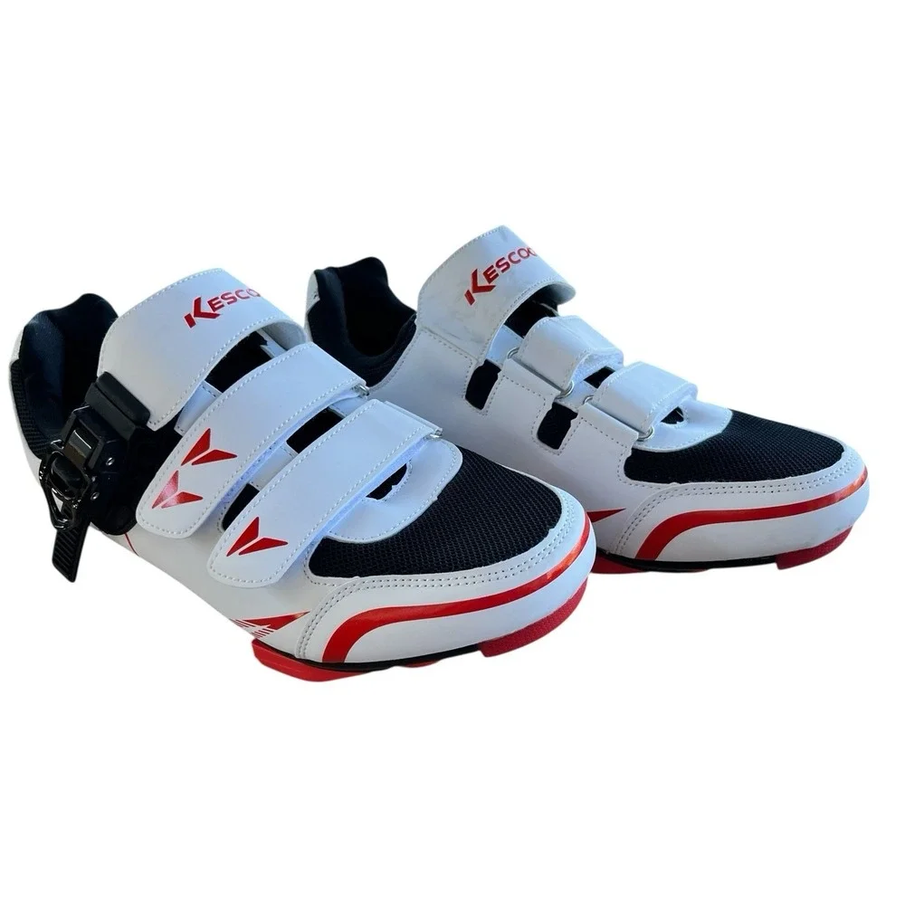 Kescoo Cycling Shoes Clip In White Red NWOB Men's 7-7.5 Women's 8-8.5 Road